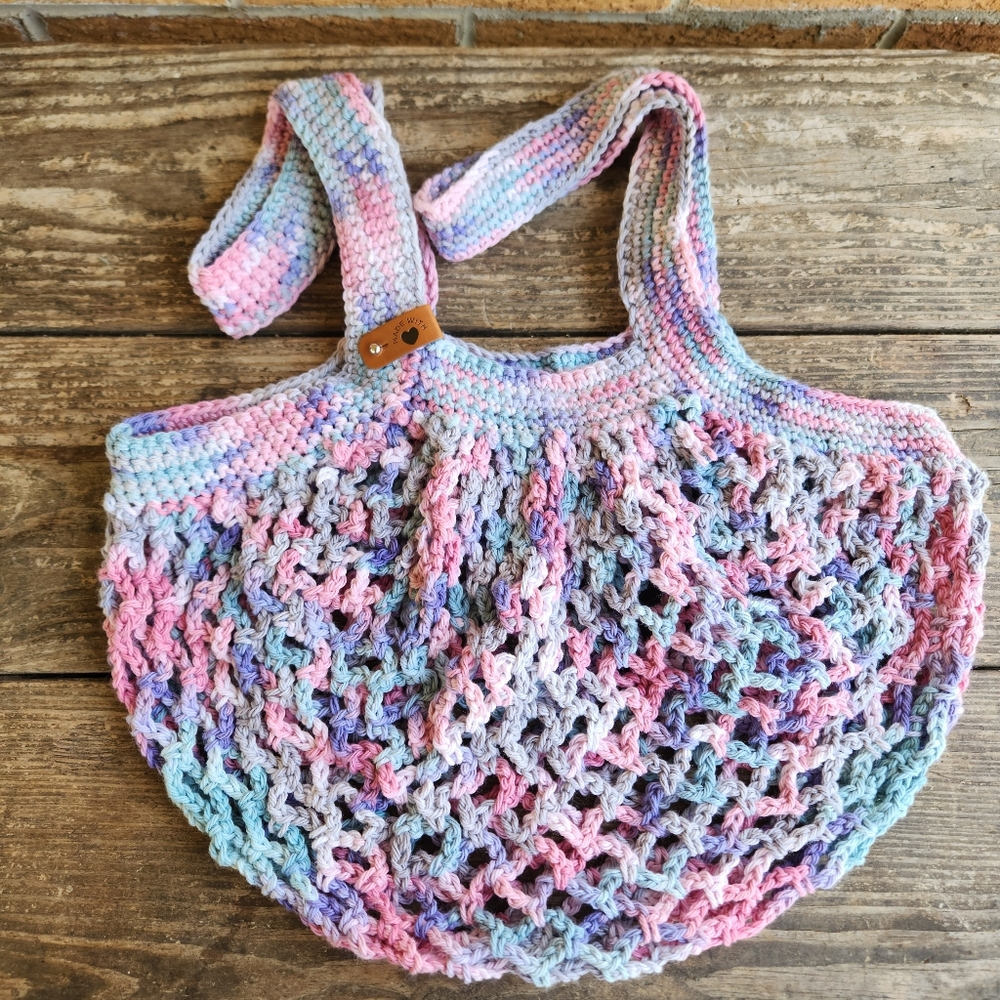Handmade Crochet Small Mesh Market Bag Cotton Candy Colorway